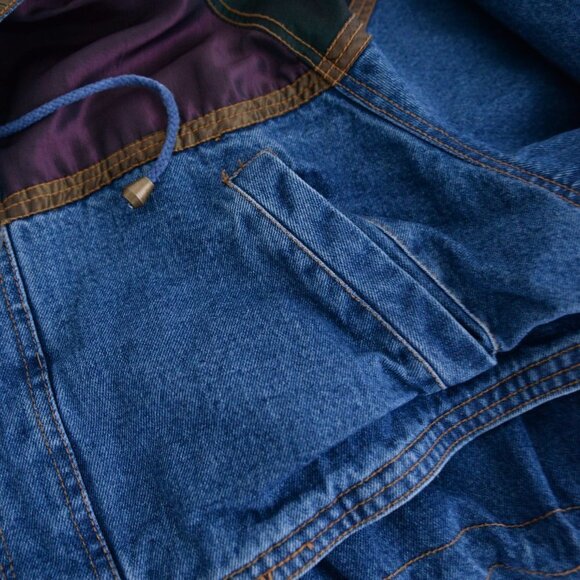 Vintage CBO New York Blue Denim w Purple & Green Block Pattern Heavy  Jacket 4X - Picture 11 of 15